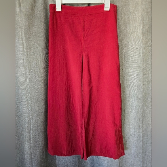 Mango Red Cropped Wide Leg Elastic Waist Pants Size L MNG - Picture 1 of 4